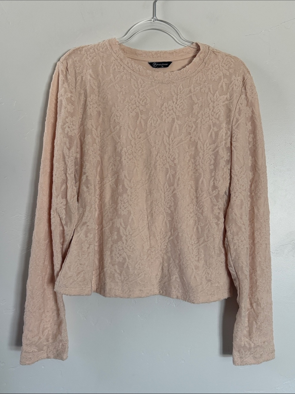 Pretty Garden Floral Lace Long Sleeve Top Peach Cottagecore Feminine Top